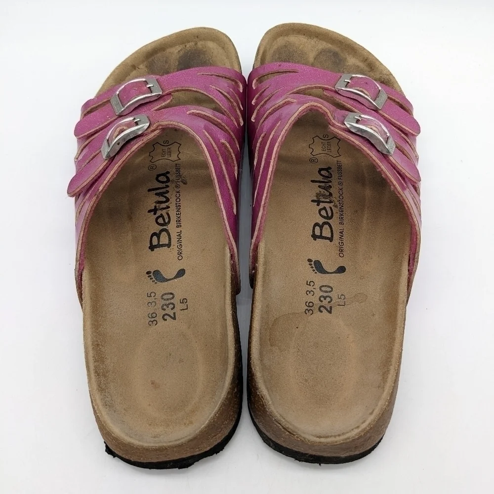 Betula by Birkenstock pink strappy leather slip on 36 5/5.5